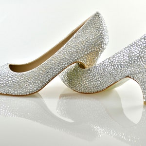 Swarovski Crystal Glitter Silver Custom Bridal Low Kitten Heel - Etsy