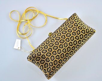 Swarovski ELEMENTS Gold Black Leopard pattern animal Crystal Minaudiere Metal rectangle clutch purse bag