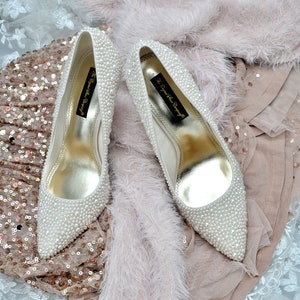 Swarovski pearl ivory cream encrusted wedding Bridal high heel pointed court shoe heels