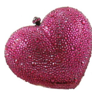 Swarovski ELEMENTS Ruby Pink Heart shape Rhinestone Crystal Metal case box clutch bag