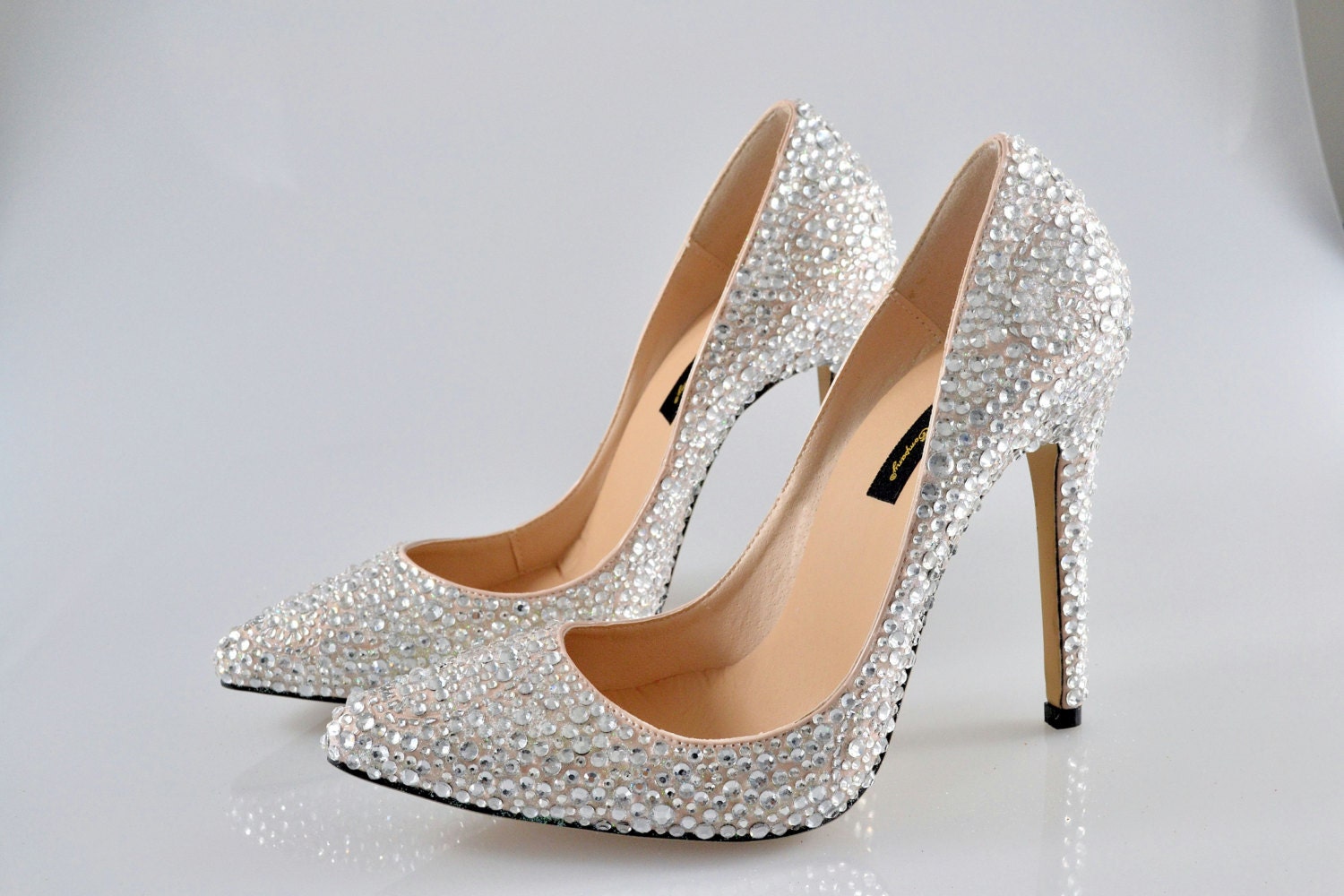 Swarovski Crystal Glitter Silver Nude Custom Bridal High Heel - Etsy