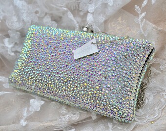 Swarovski ELEMENTS Crystal Minaudiere Silver AB Metal case rectangle box clutch Purse Pillow bag