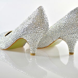 Swarovski Crystal Glitter Silver Custom Bridal Low Kitten Heel - Etsy