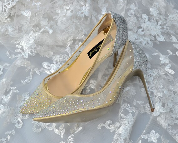 mesh heels with crystals