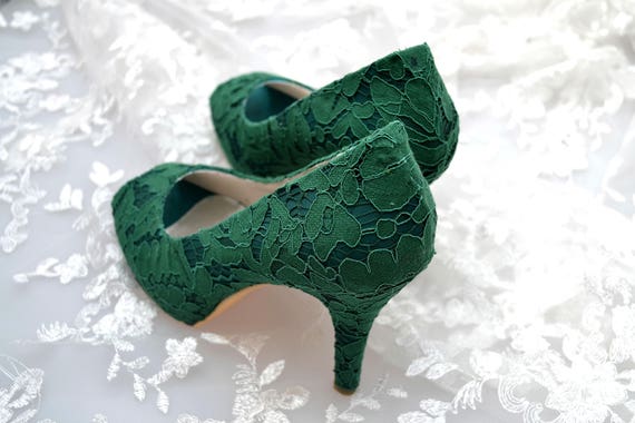 Custom Handmade Emerald Dark Green Guipure French Lace Bridal