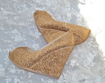 Gold glitter wedge heels sale