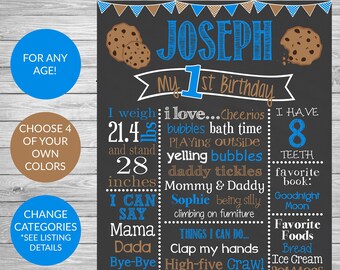 Cookie First Birthday Chalkboard Poster of Favorite Things Printable, Birthday Chalkboard Sign - Chocolate Chip Cookie