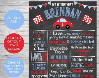 Little Red Car First Birthday Chalkboard Sign, Car Birthday Stats Sign, Favorite Things Sign, Red Car Birthday Sign, Car Birthday Party