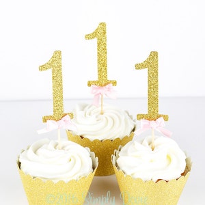 Gold Glitter Number One Cupcake Topper Picks Gold Glitter 1 | Etsy