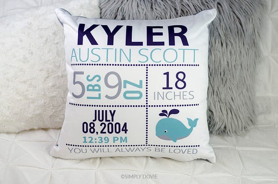personalized nautical whale newborn birth stats pillow birth nautical birth announcements