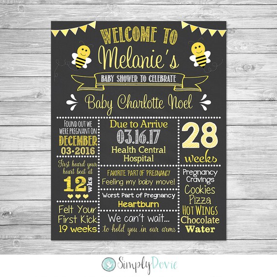bumble bee baby shower chalkboard printable sign baby girl baby