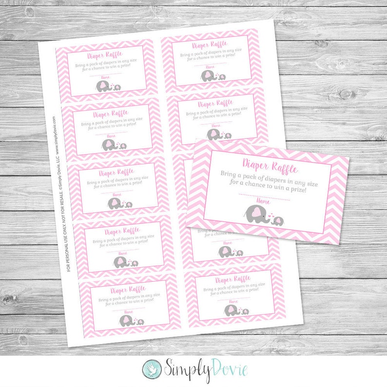 Elephant Diaper Raffle Tickets Printable Elephant Baby Shower | Etsy