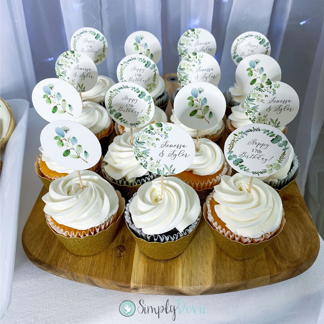 Greenery Cupcake Toppers Greenery Birthday Cupcake Toppers - Etsy