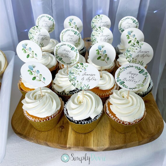 Greenery Cupcake Toppers Greenery Birthday Cupcake Toppers - Etsy