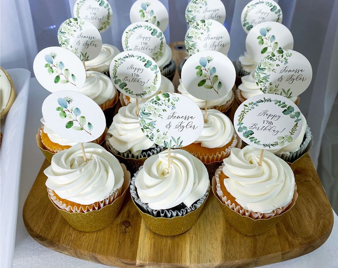 Greenery Cupcake Toppers, Greenery Birthday Cupcake Toppers, Greenery ...