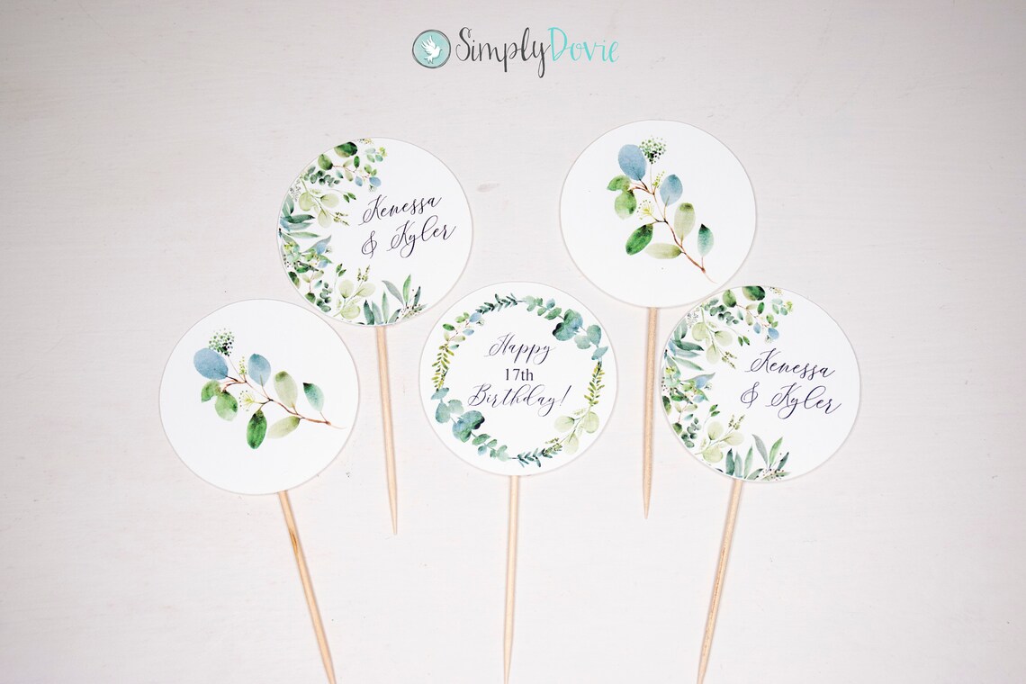 Greenery Cupcake Toppers Greenery Birthday Cupcake Toppers - Etsy