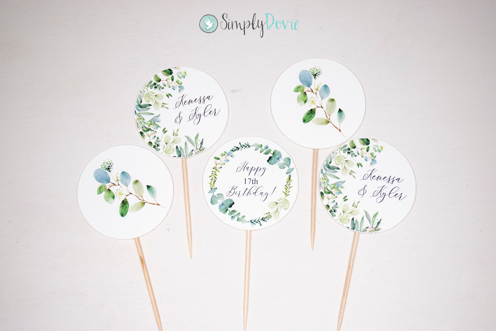 Greenery Cupcake Toppers Greenery Birthday Cupcake Toppers Etsy
