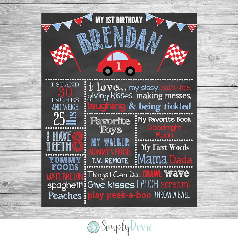 Little Red Car First Birthday Chalkboard Poster Printable Red Etsy