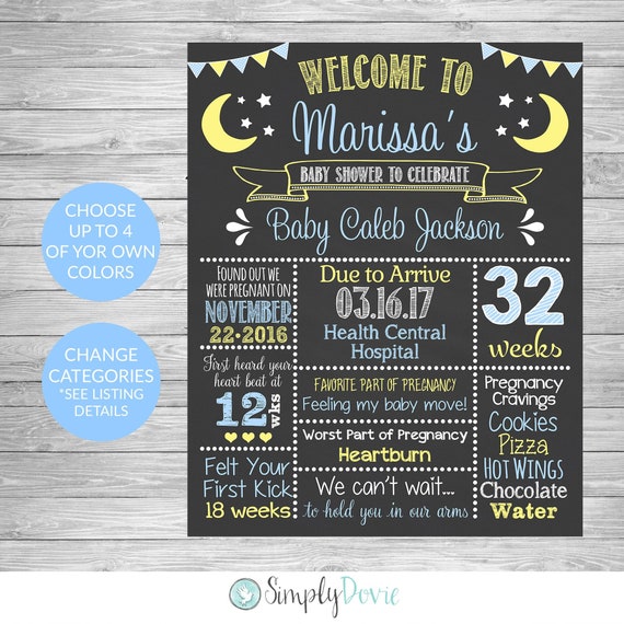 Moon & Stars Baby Shower Chalkboard Printable Sign