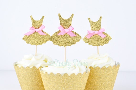 Tutu Cupcake Topper Gold Glitter Tutu Ballerina Birthday Party