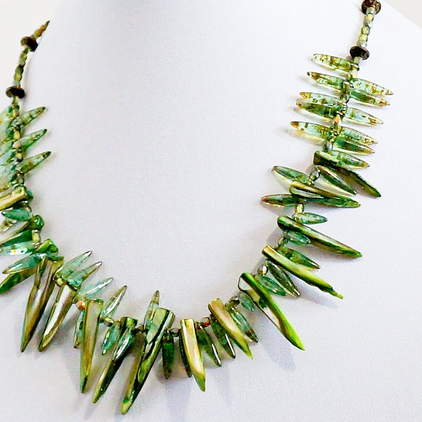 Green Statement Necklace, Bold Tribal Spike, Modern Green Spears, Wedding Necklace, Gift For Her, Unique Design Necklace, AnjouBijoux