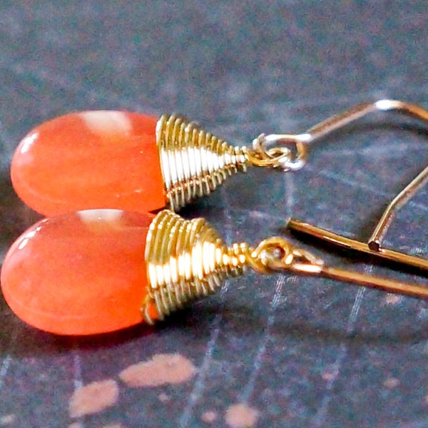 Jewellery Minimalist Tangerine Earrings Orange Earrings Drop Dangle Pierced Earring Gold Gemstone Earring Trendy Gold Wrapped earrings