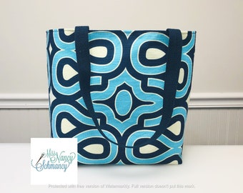 Turquoise Navy Turtle Shell Tote