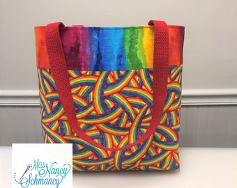 Rainbow tote, Pride tote, LGBTQ tote, LGBTQ Pride, rainbow tote bag, multi-color tote, handmade tote bag, shoulder tote bag, made in USA