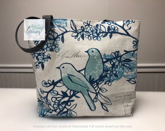 Ships Tomorrow!  Aqua Birds Tote, Aqua Tote bag, Birds Tote Bag, Blue Tote, Aqua Bag, tote bag, handmade tote bag, shoulder tote bag,