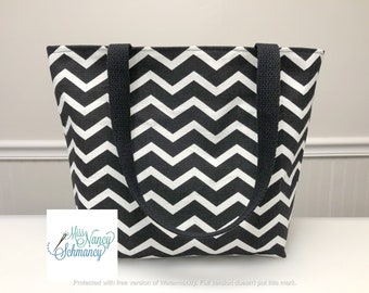 Black & White Chevron Tote, chevron tote bag, chevron tote, black tote, black bag, handmade tote bag, tote bags for women, shoulder tote bag