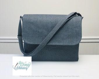 Grey Pinstripe Messenger Bag, messenger bag men, work bag men, masculine bag, gray messenger bag, unisex messenger bag, gifts for him