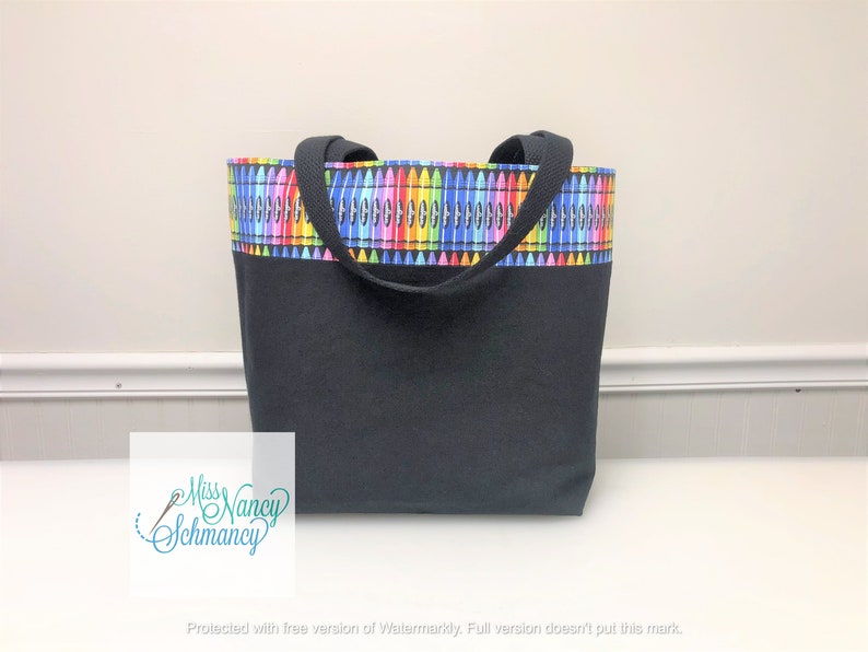 Artist Tote, crayon tote, art teacher gift, art tote bag, black bag, tote bag, handmade tote bag, made in USA, artistic tote image 1