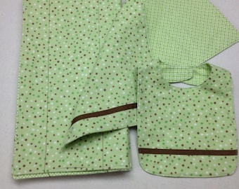 Dotty Baby Gift Set: bib, burp cloth, and blanket.  Pink or Blue.