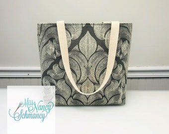 Embroidered Gray Tote, neutral geometric tote, gray tote bag, geometric tote bag, taupe tote, gray bag, handmade tote bag,