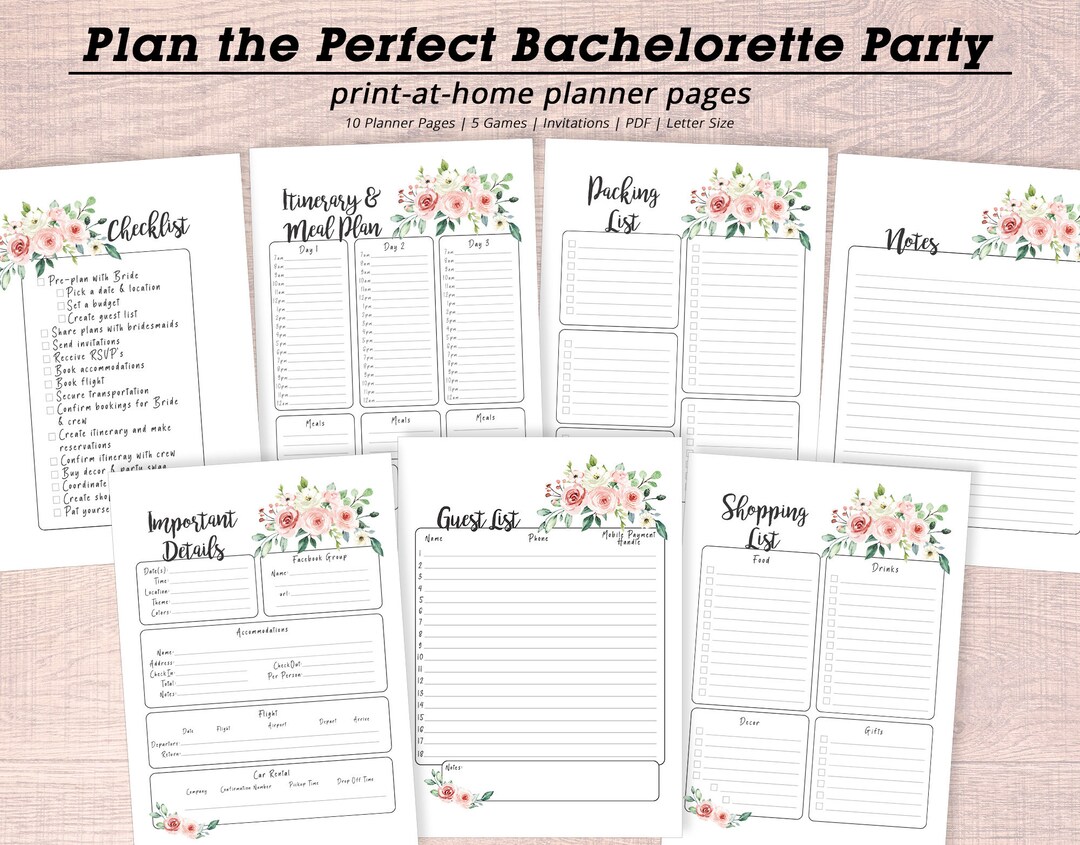 Bachelorette Party Planner Printable, Bridal Party Planner Organizer ...