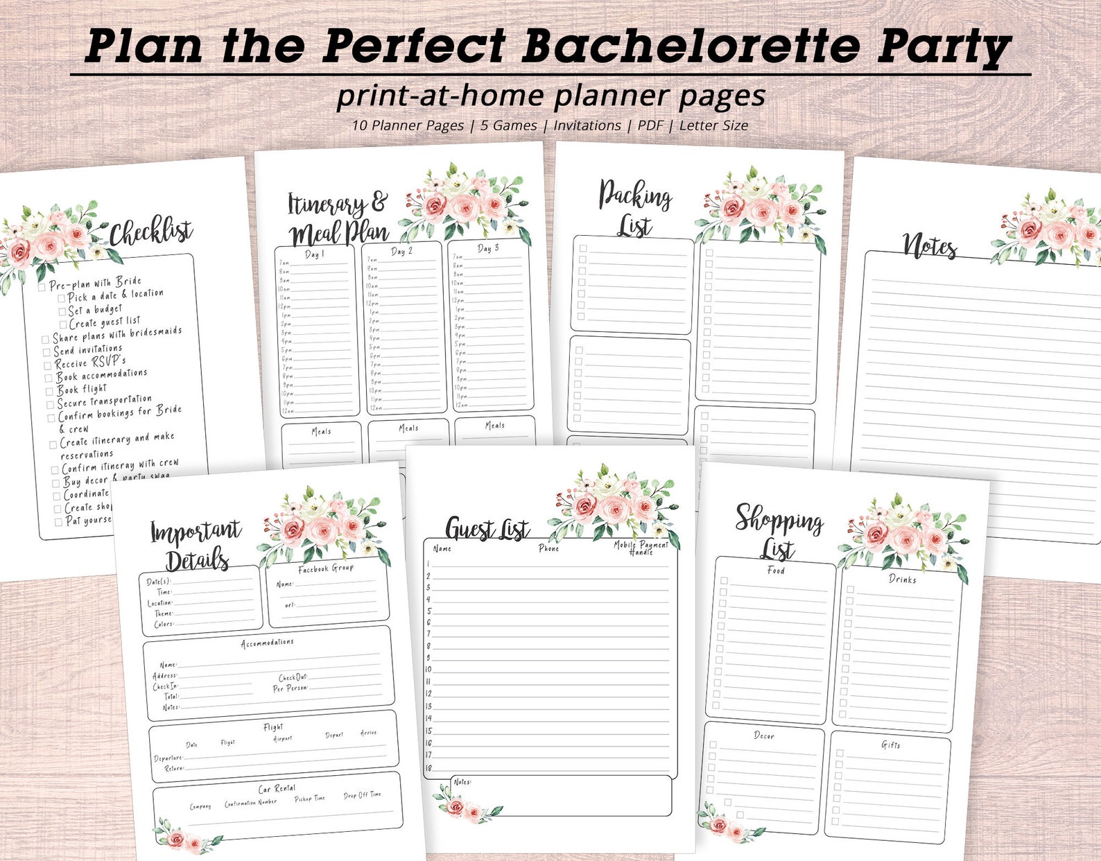 Bachelorette Party Planner Printable, Bridal Party Planner Organizer ...