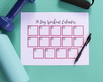 14 Day Fitness Calendar with Blank Fitness Planner Template, Print at Home Instant Download