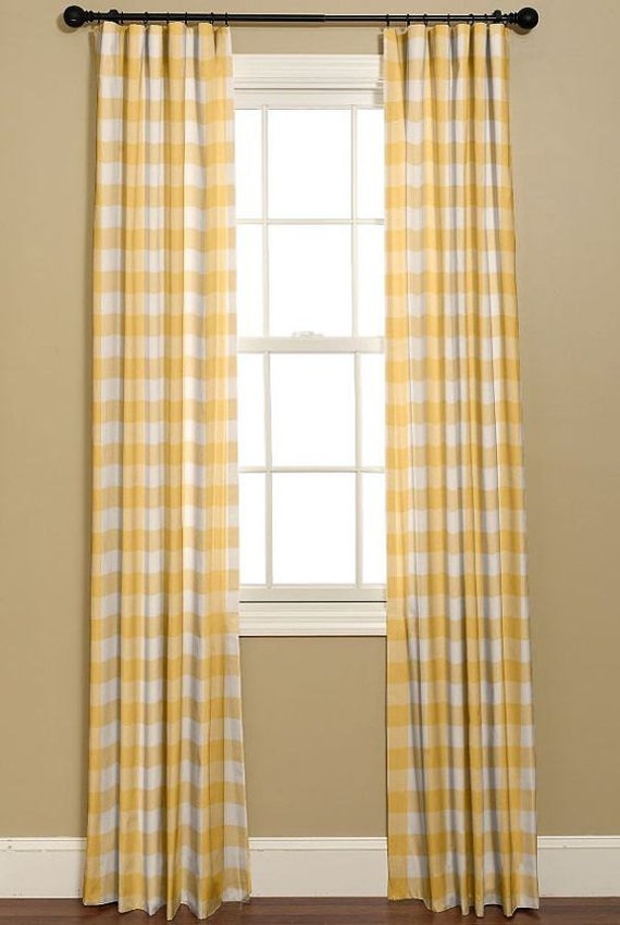Items similar to Yellow Plaid Curtains. Checkered Curtains. 2 Panels of