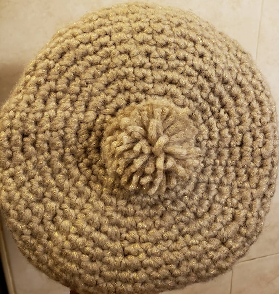 Braxton Beige Knit Beret with Gold Logo Braxton wool beret hat - Gem main image 4
