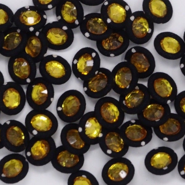 Lot of 4 Vintage Black White Amber Rhinestone Wire Shank Buttons 15mm A15-1