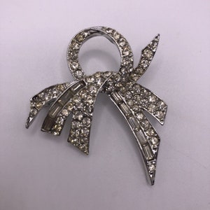 1950s Vtg MCM Modernist Clear Rhinestone - 1 3/4" x 2 1/8" high