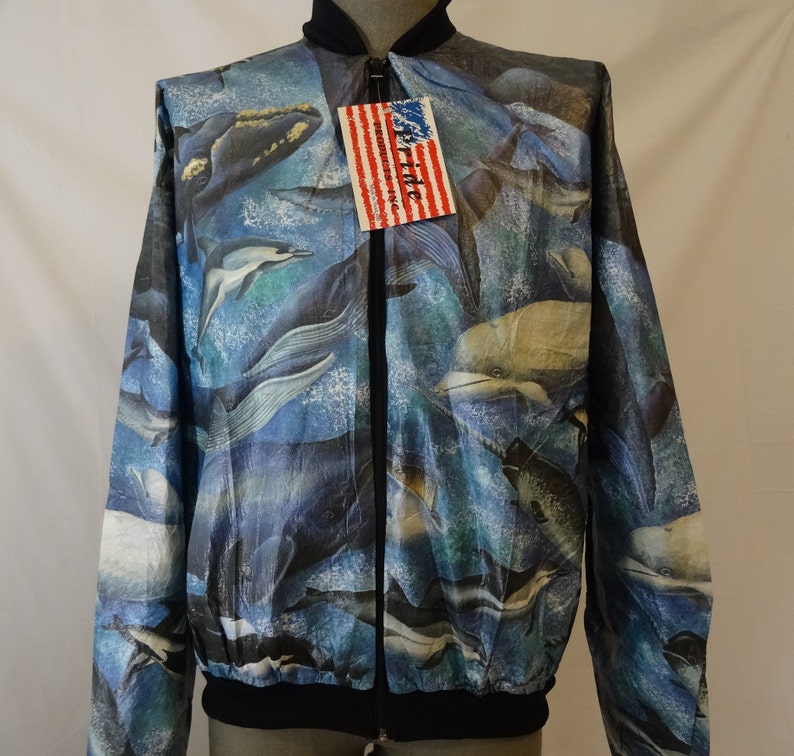 PRIDE Whale Dolphin Porpoise Animal Print Tyvek S M L XL XXL Jacket Windbreaker Deadstock