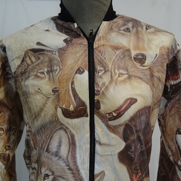 Vintage 90s PRIDE Wolf Wolves Lupine Windbreaker Animal Print Jacket Sz S M Deadstock