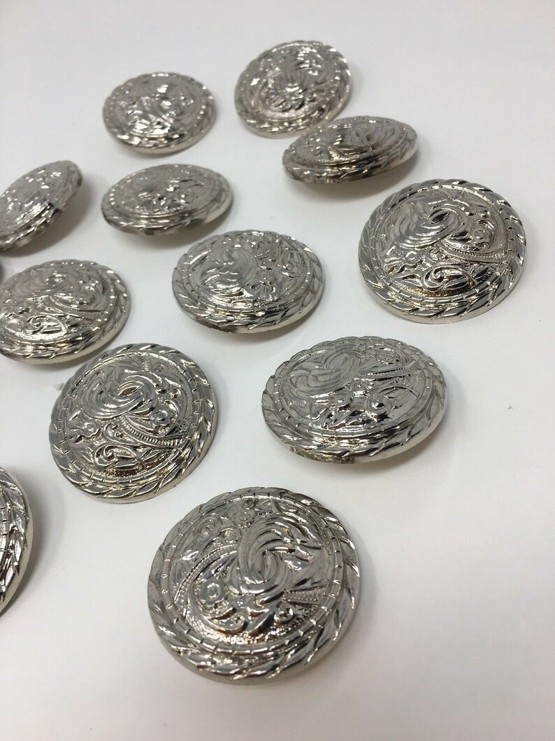 Vtg Shiny Silver Floral Swirl Rounded Round 3D Shank Buttons 38mm Lot ...