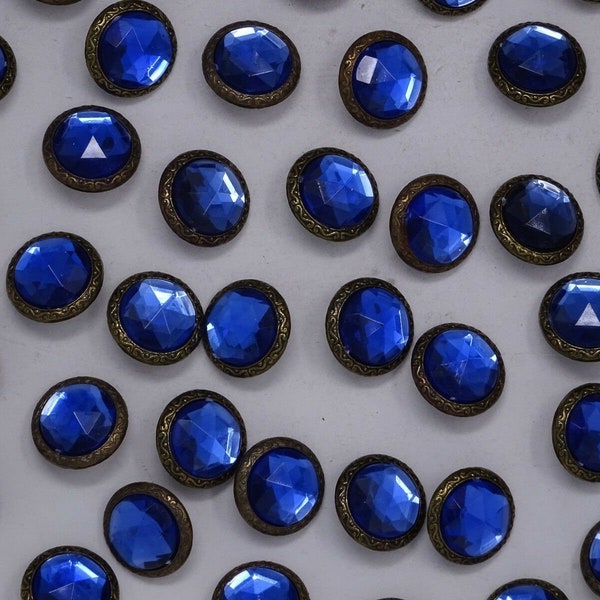 Vtg Blue Rhinestone w/ Embellished Border Shank Buttons 18mm Lot of 8 B128