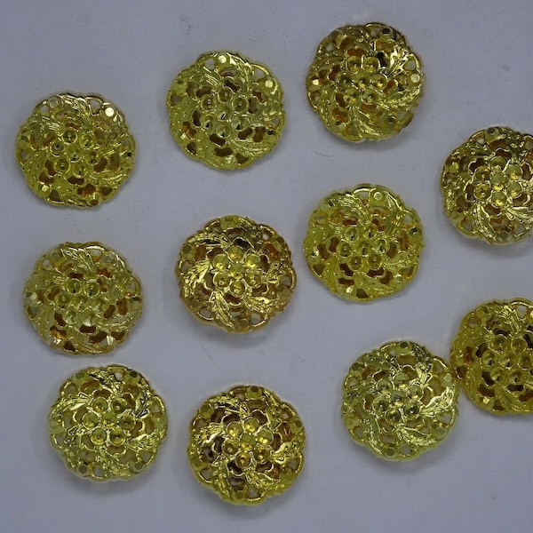 Vintage Shiny Gold Swirly Leaf Shank Buttons 34mm Lot of 5 B81-6