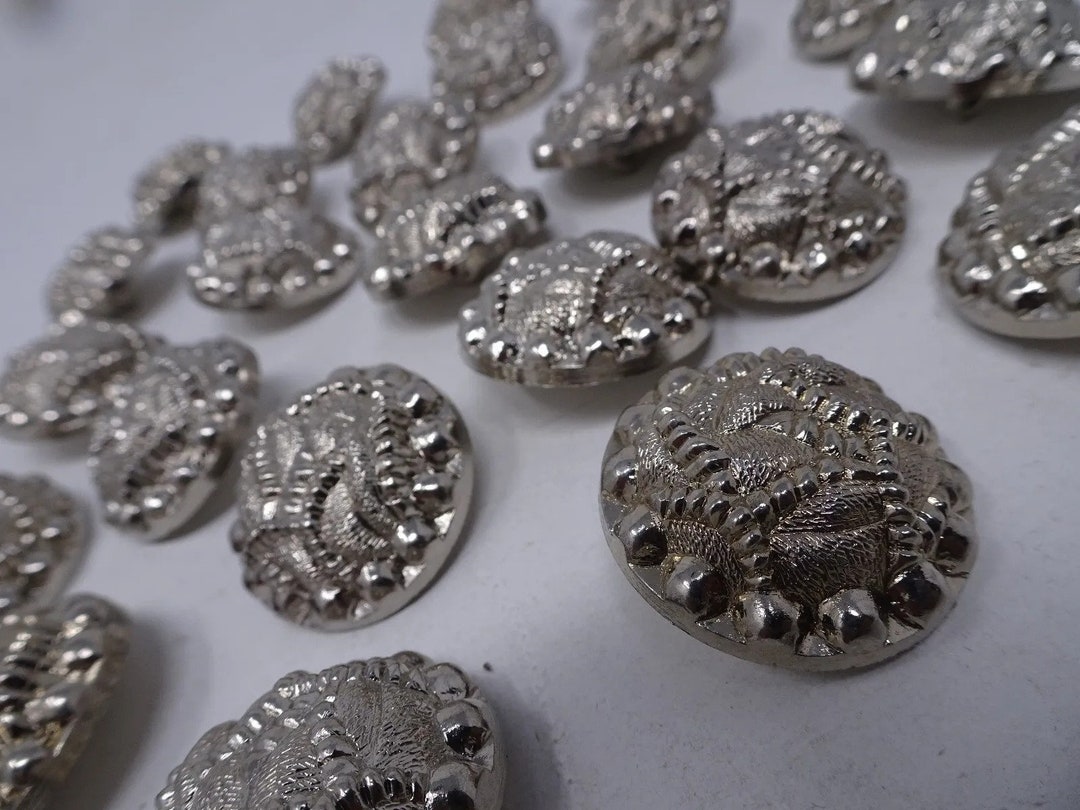 Vintage Shiny Silver Geometric Rounded 3D Shank Buttons 30mm Lot of 6 ...