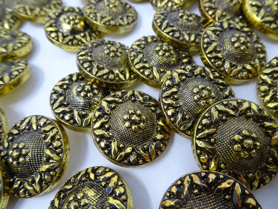 Vintage Antique Gold Dimpled 3D Artistic Shank Buttons 15mm Lot of 10 A113-1