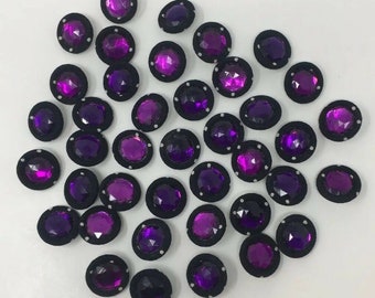Vtg Purple Rhinestone Black White Fabric Wire Shank Buttons 23mm Lot of 5 B103