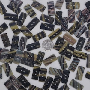 8 Fine Marbled Black Beige Iridescent Rectangular 2-Hole Buttons 21x10mm AA47